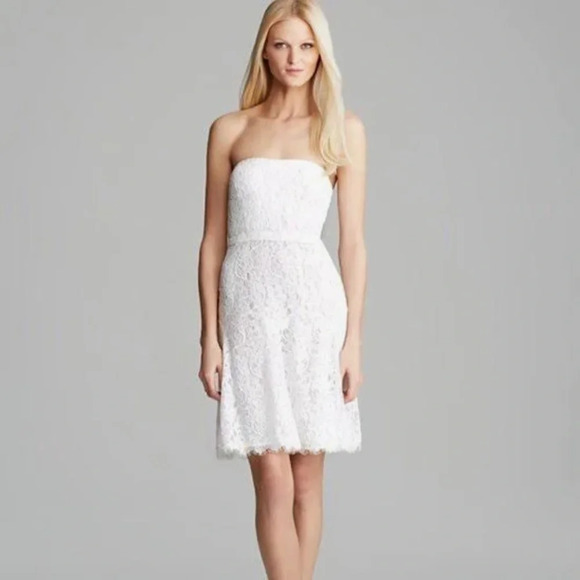 NWT Diane Von Furstenberg DVF Amira Lace Fit and Flare Strapless White Dr… - Picture 1 of 15